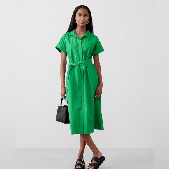 NWT! Banana Republic Black TIE-WAIST MIDI POPLIN SHIRTDRESS - Picture 4 of 11